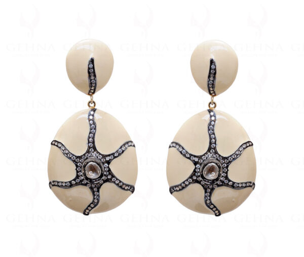 White Topaz Studded Enamel Work Earrings Made In 925 Solid Silver Se031001