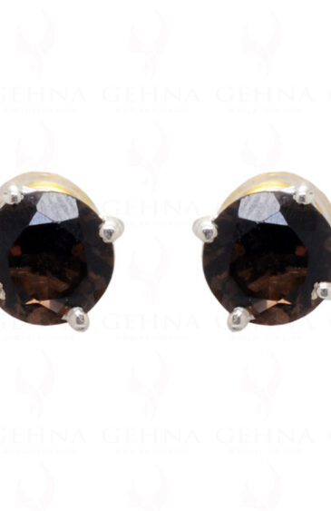 Smoky Round Shaped Gemstone Studded 925 Sterling Silver Earrings SE04-1001