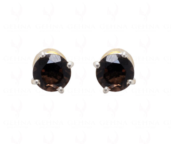 Smoky Round Shaped Gemstone Studded 925 Sterling Silver Earrings SE04-1001