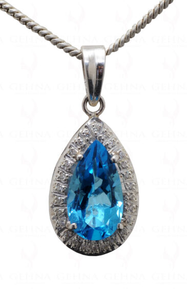 Blue & White Topaz Gemstone Studded 925 Sterling Silver Pendant Sp011001