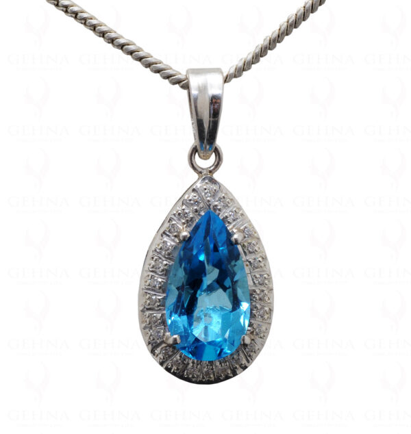 Blue & White Topaz Gemstone Studded 925 Sterling Silver Pendant Sp011001