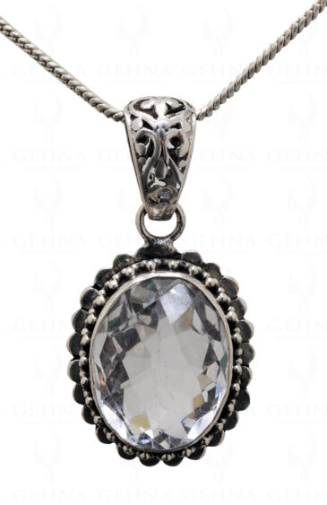 Rock-Crystal Oval Shape Gemstone Studded 925 Sterling Silver Pendant Sp031001