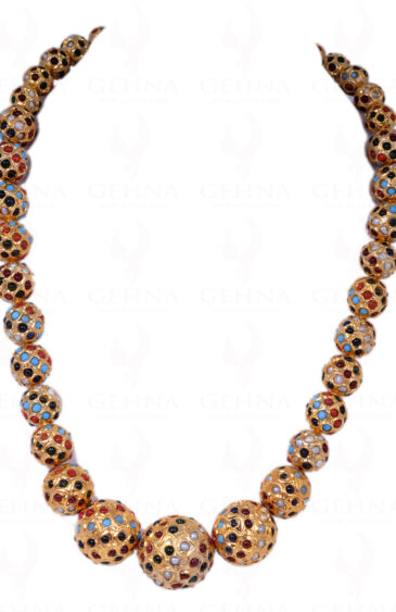 Multi Color Stone Studded Jadau Ball Necklace & Earrings Set Ln011002