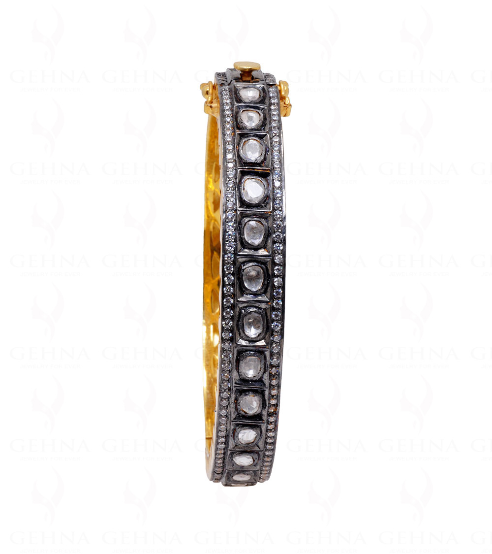 Rose Cut White Sapphire Studded 925 Solid Silver Bangle Bracelet Sb1002