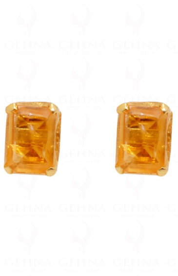 Citrine Octagon Shaped Gemstone Studded 925 Solid Silver Earrings SE04-1002