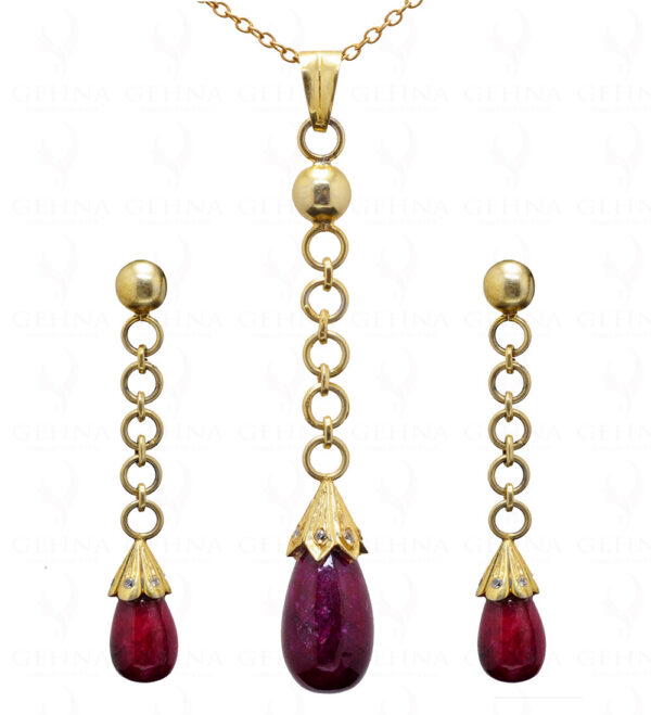 African Ruby Plain Drops Studded 925 Silver Pendant & Earrings SP04-1002