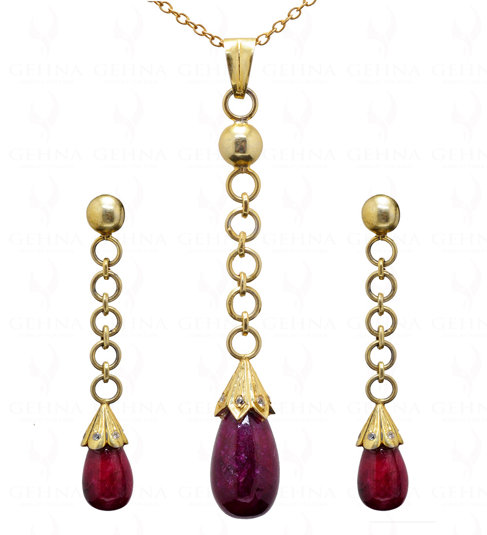 African Ruby Plain Drops Studded 925 Silver Pendant & Earrings SP04-1002