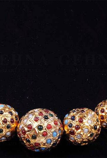Multi Color Stone Studded Jadau Ball Necklace & Earrings Set Ln011002