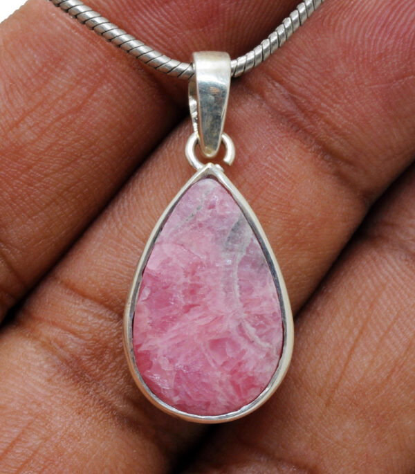 Rhodochrosite Pear Shape Gemstone 925 Silver Pendant SP02-1002