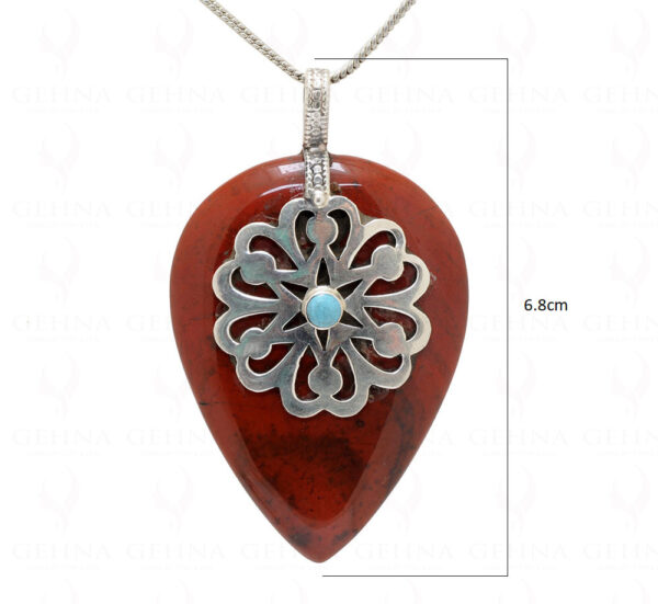 Red Jasper & Turquoise Gemstone Studded 925 Sterling Silver Pendant Sp031002