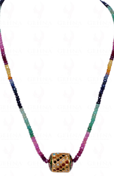 Emerald Ruby & Sapphire Faceted Bead With 9 Color Stone Studded Pendant Ln011003