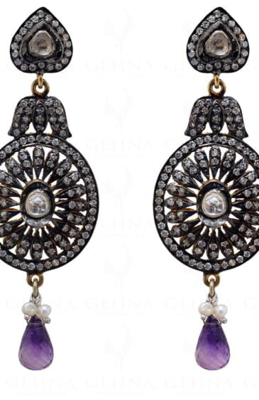 Topaz & Amethyst, Pearl Antique Polished 925 Sterling Silver Earrings Se011003