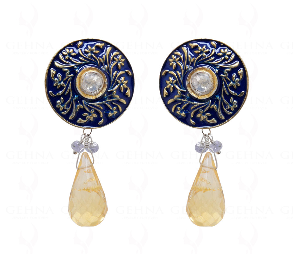 Aishwarya Royal Blue Crystal Beads Kundan Earrings – AG'S