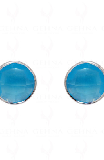 Blue Chalcedony Round Shaped Gemstone Studded 925 Solid Silver Earrings SE04-1003