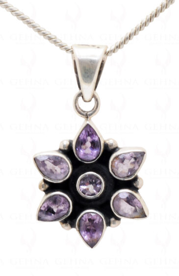 Amethyst Pear & Round Shape Gemstone 925 Sterling Silver Pendant Sp031003