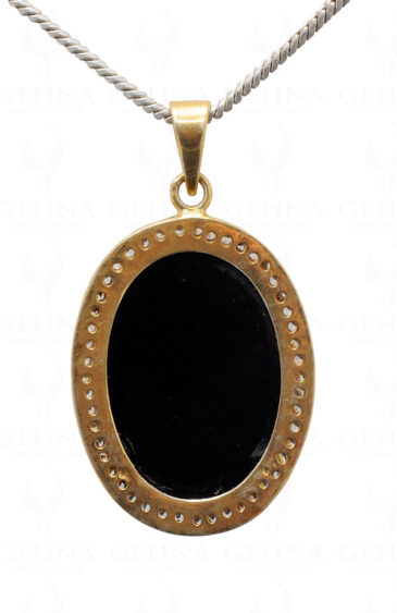 Victoria Face Engraved Mop & Black Onyx Gemstone 925 Silver Pendant Sp011003