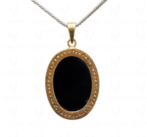 Victoria Face Engraved Mop & Black Onyx Gemstone 925 Silver Pendant Sp011003