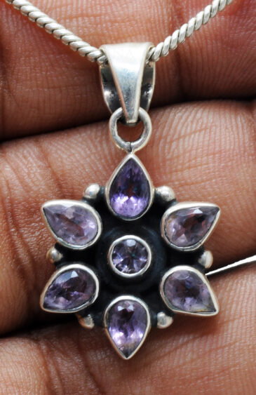 Amethyst Pear & Round Shape Gemstone 925 Sterling Silver Pendant Sp031003