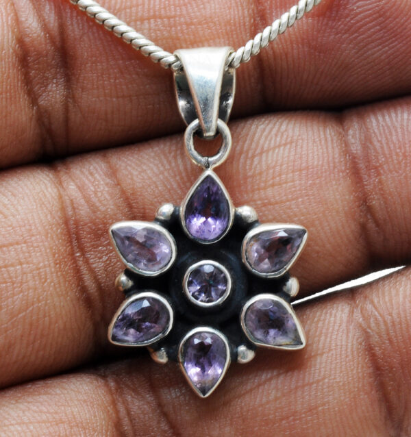 Amethyst Pear & Round Shape Gemstone 925 Sterling Silver Pendant Sp031003