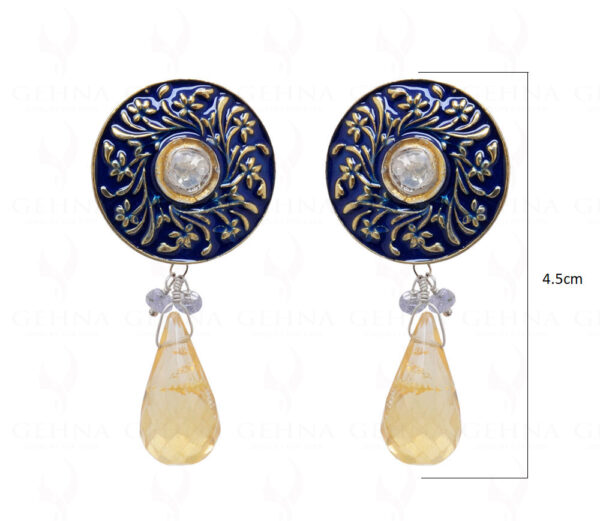 Citrine & Sapphire 925 Silver Earrings With Royal Blue Enamel Work Se031003