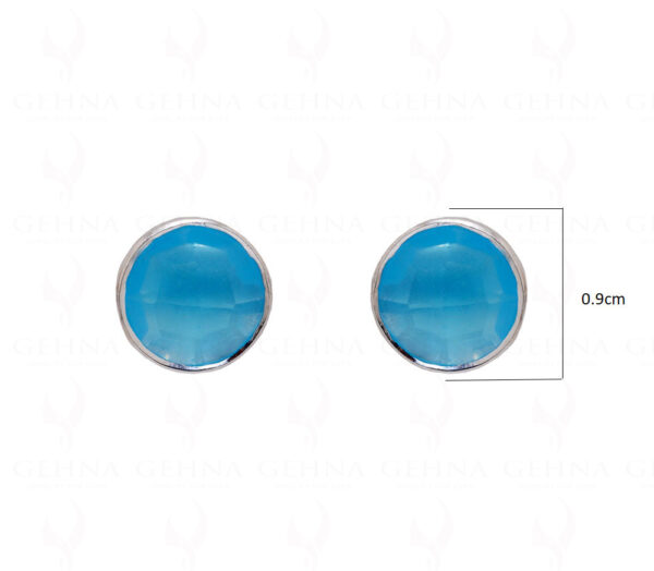 Blue Chalcedony Round Shaped Gemstone Studded 925 Solid Silver Earrings SE04-1003