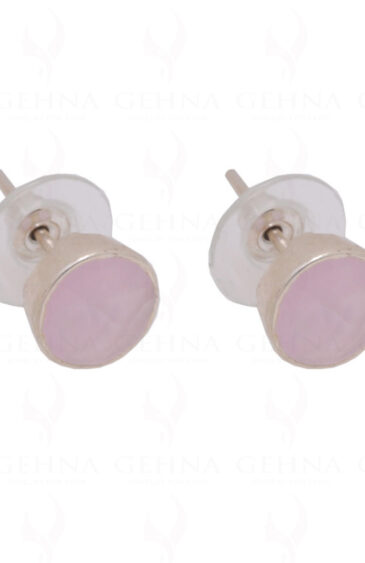 Rose Quartz Round Shaped Gemstone Studded 925 Solid Silver Earrings SE04-1004