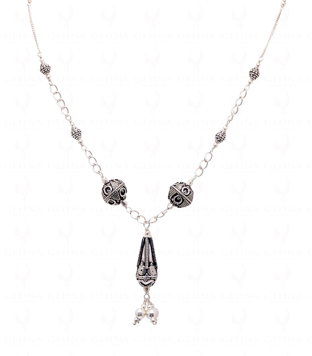 Oxidized Silver Beads Tassels With 925 Sterling Silver Chain SN-1004