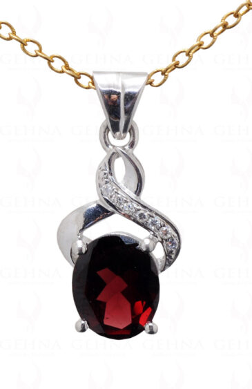 Natural Aaa Quality Red Garnet Oval Gemstone Studded 925 Silver Pendant Sp011004