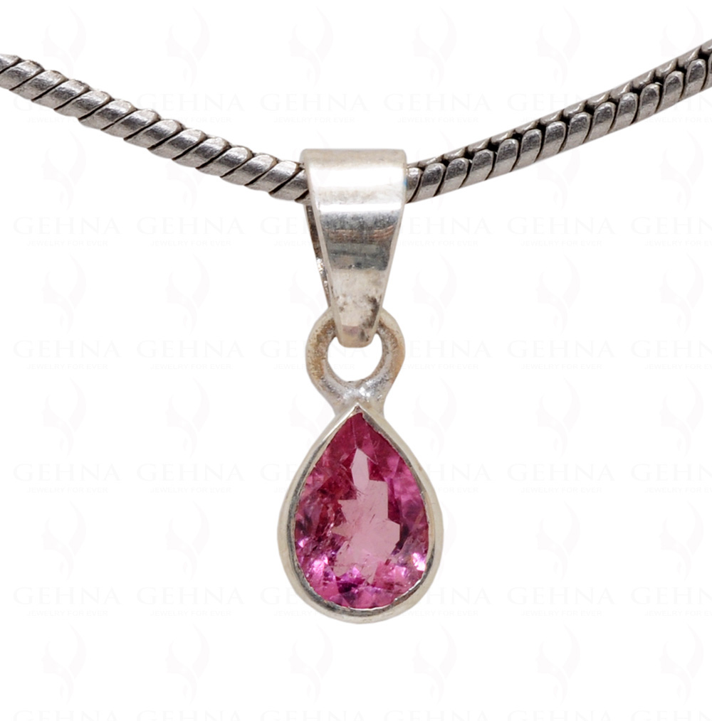 Pink Tourmaline Pear Shape Gemstone 925 Silver Pendant SP02-1004