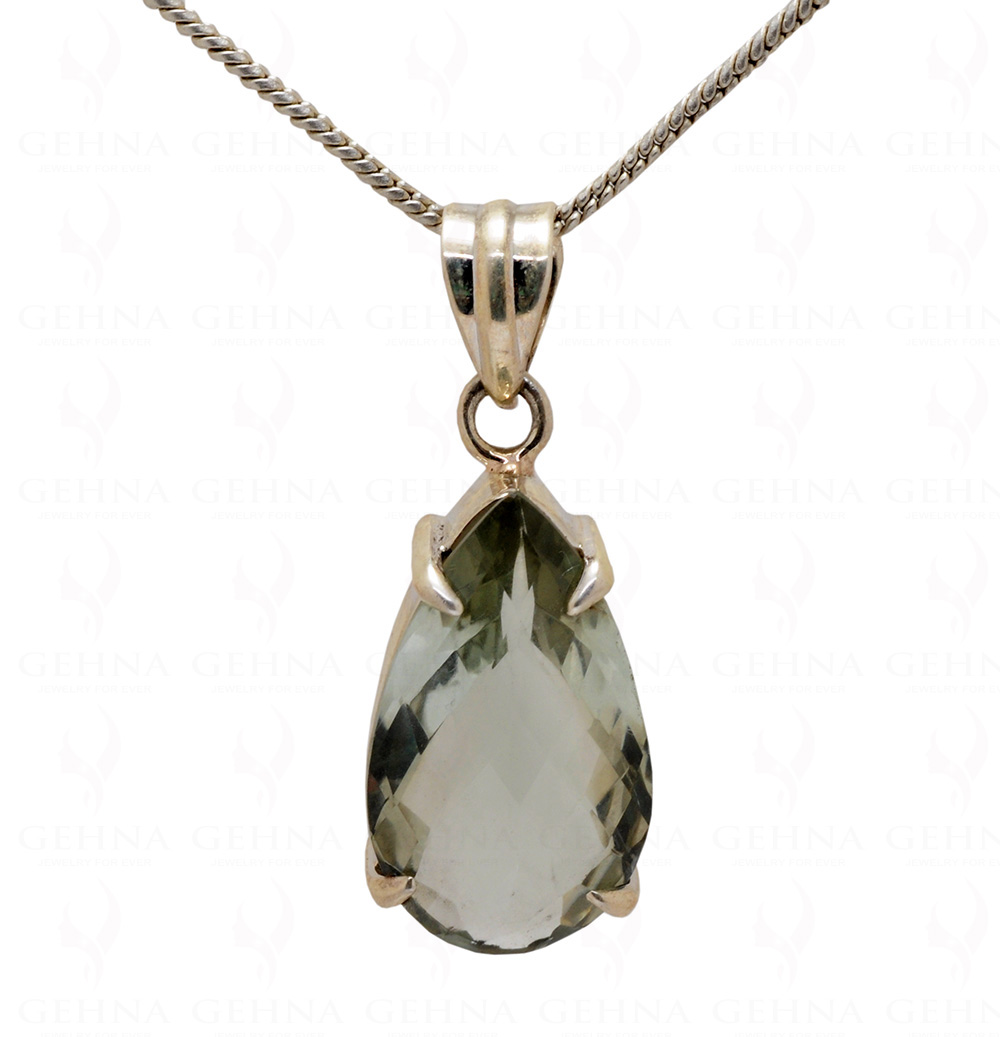 Green Amethyst Pear Shape Gemstone Studded 925 Sterling Silver Pendant Sp031004