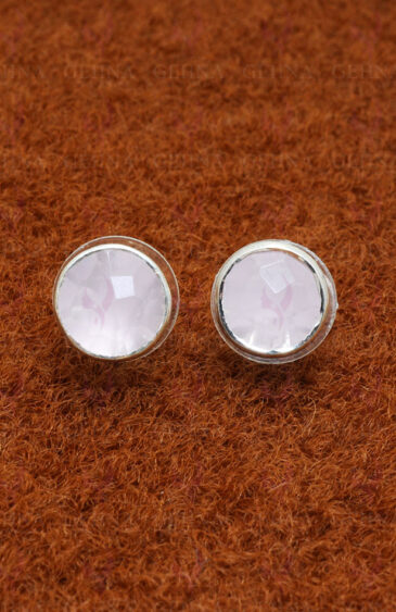 Rose Quartz Round Shaped Gemstone Studded 925 Solid Silver Earrings SE04-1004