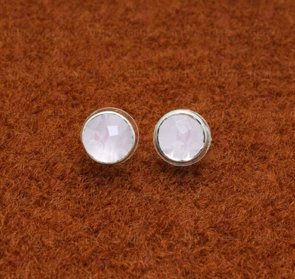 Rose Quartz Round Shaped Gemstone Studded 925 Solid Silver Earrings SE04-1004