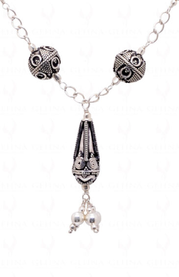 Oxidized Silver Beads Tassels With 925 Sterling Silver Chain SN-1004