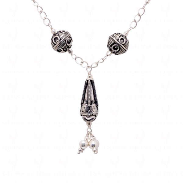 Oxidized Silver Beads Tassels With 925 Sterling Silver Chain SN-1004