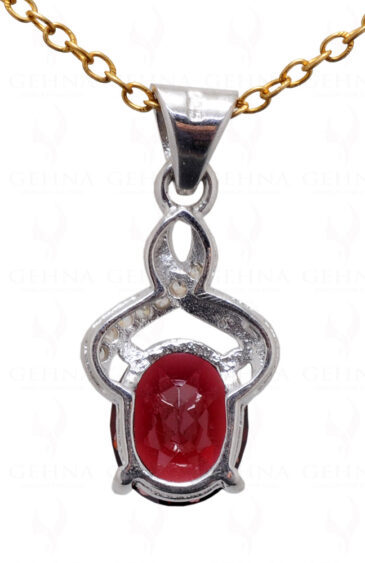 Natural Aaa Quality Red Garnet Oval Gemstone Studded 925 Silver Pendant Sp011004