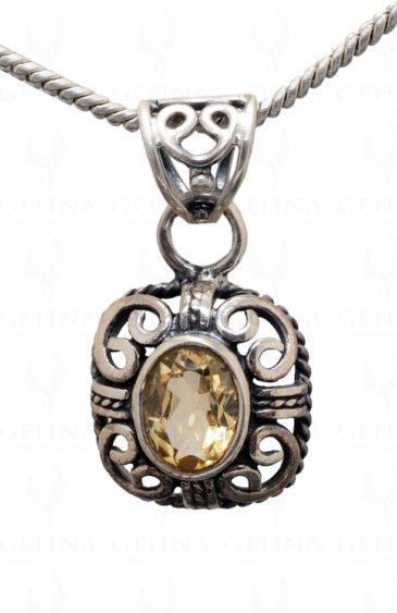 Citrine Gemstone Studded 925 Sterling Silver Pendant & Earring Set SP04-1004