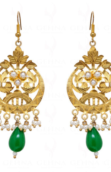 Green Onyx & Pearl Studded 925 Sterling Silver Earrings Se021005