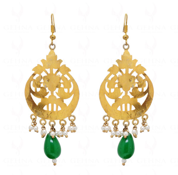 Green Onyx & Pearl Studded 925 Sterling Silver Earrings Se021005