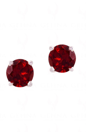 Red Garnet Round Shaped Gemstone Studded 925 Solid Silver Earrings SE04-1005