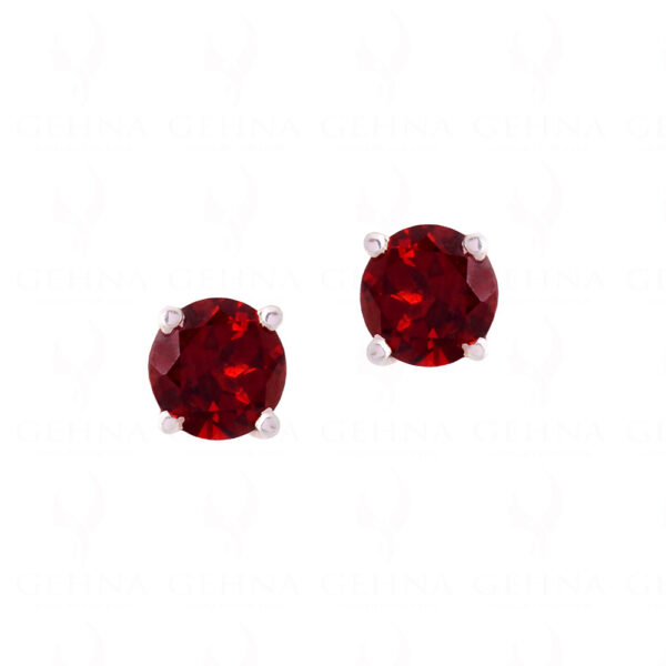 Red Garnet Round Shaped Gemstone Studded 925 Solid Silver Earrings SE04-1005