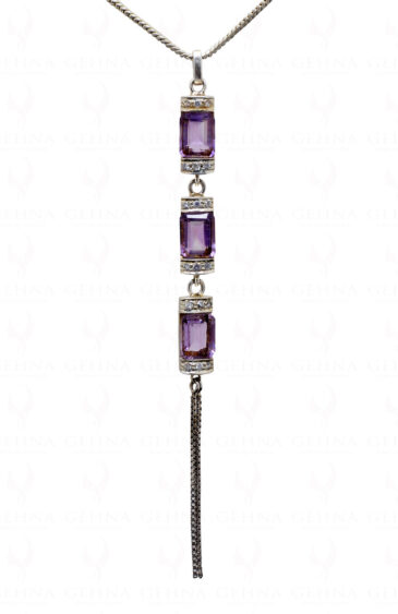 Amethyst Gemstone Studded 925 Sterling Silver Pendant & Earring Set SP04-1005