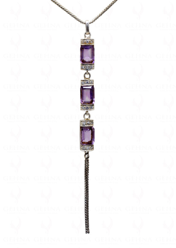 Amethyst Gemstone Studded 925 Sterling Silver Pendant & Earring Set SP04-1005