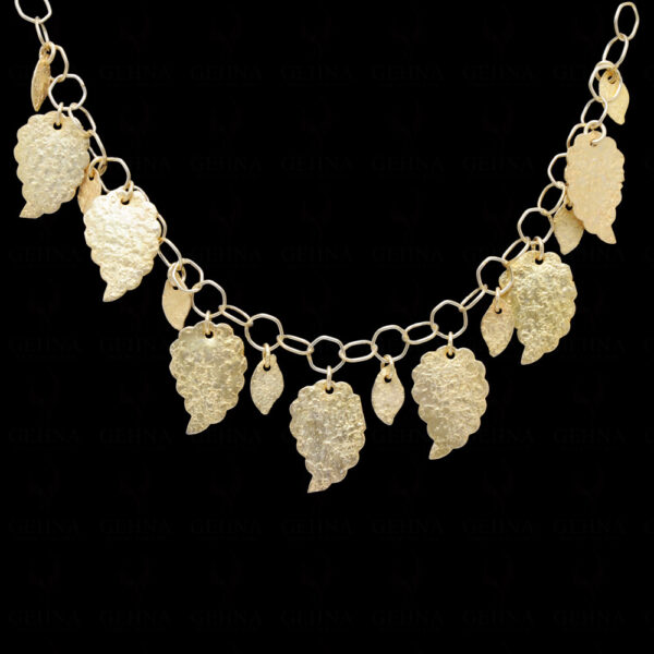 Leaf Shape Solid Silver Yellow Tone Necklace In .925 Sterling Silver SN-1005