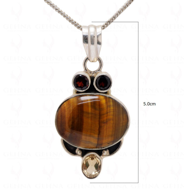 Garnet Tiger Eye & Citrine Gemstone Studded 925 Sterling Silver Pendant Sp031005