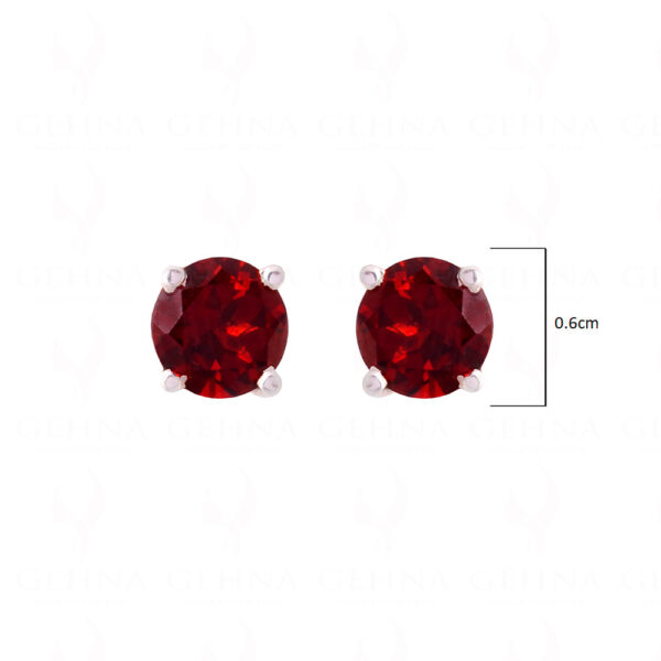 Red Garnet Round Shaped Gemstone Studded 925 Solid Silver Earrings SE04-1005