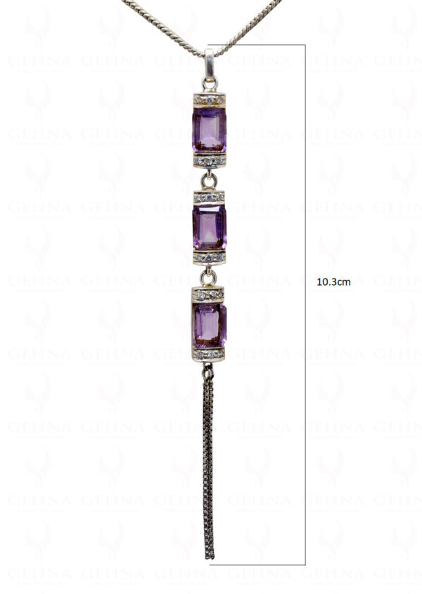 Amethyst Gemstone Studded 925 Sterling Silver Pendant & Earring Set SP04-1005