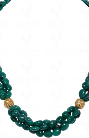 Emerald Gemstone Bead With Pearl Studded Jadau Ball Necklace Ln011006