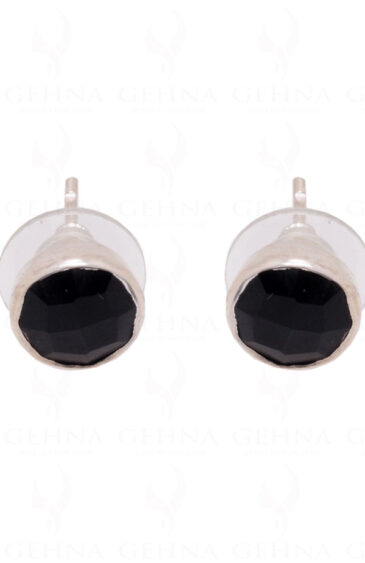 Black Spinel Round Shaped Gemstone Studded 925 Sterling Silver Earrings SE04-1006