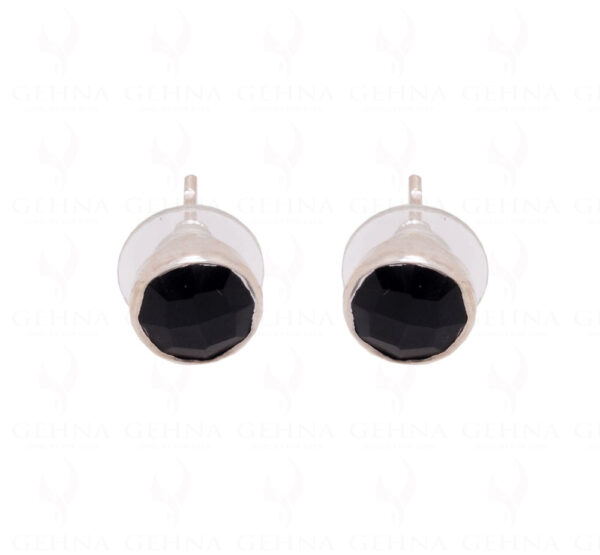 Black Spinel Round Shaped Gemstone Studded 925 Sterling Silver Earrings SE04-1006