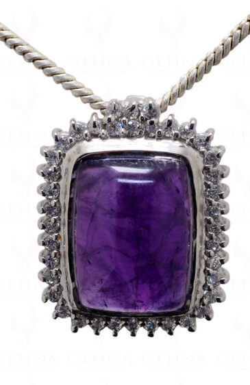 Beautiful Purple Color Amethyst Cabochon Studded 925 Silver Pendant Sp011006